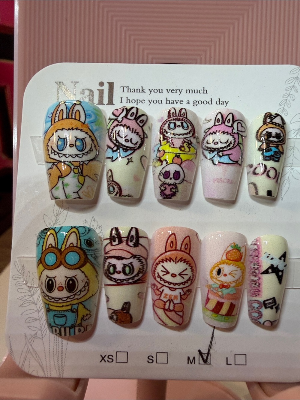 Labubu Press-On Nails in Pastel Pink and Blue - Brand Unspecified